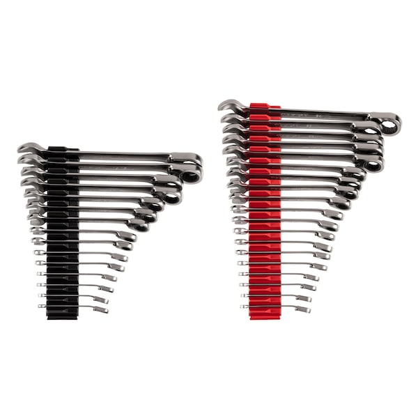 34pc Reversible 12-Point Ratcheting Combination Wrench Set w/ Modular Organizer (1/4-1 in, 6-24 mm)